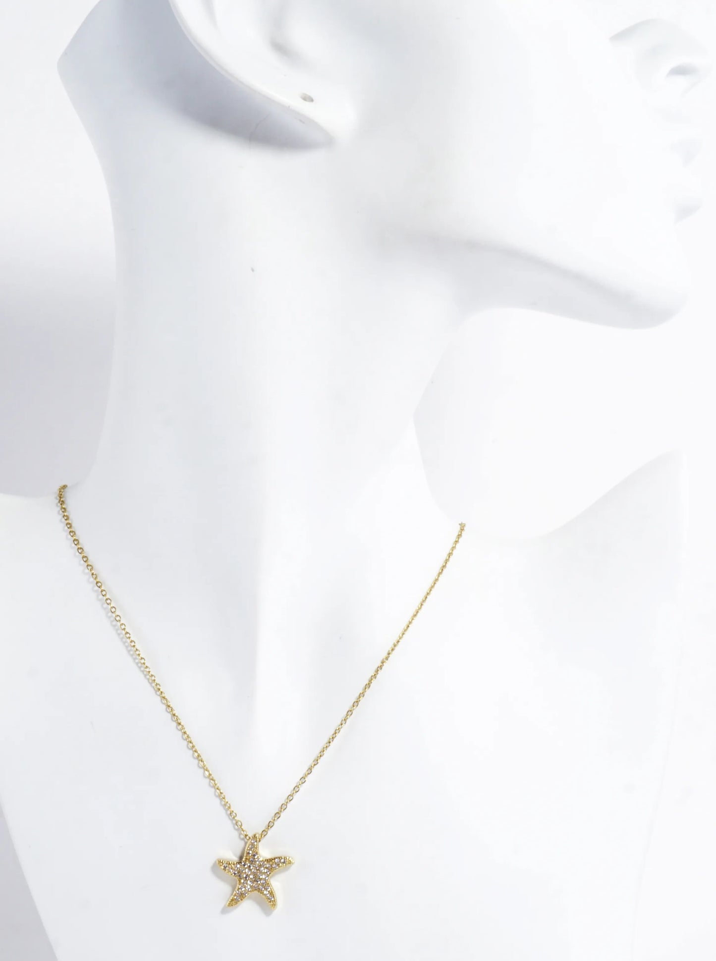 Cubic Zirconia Pave Brass Starfish Necklace