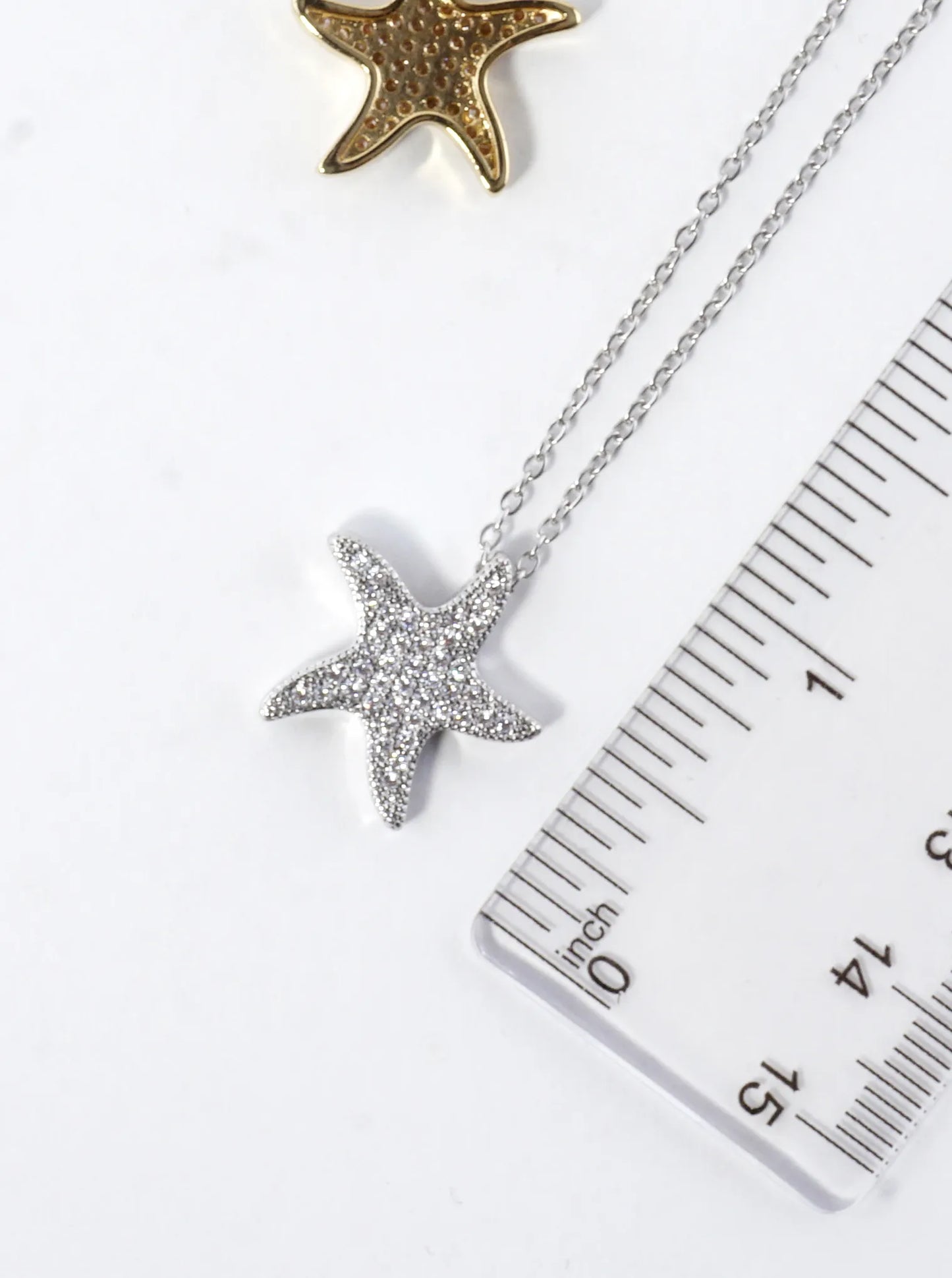 Cubic Zirconia Pave Brass Starfish Necklace