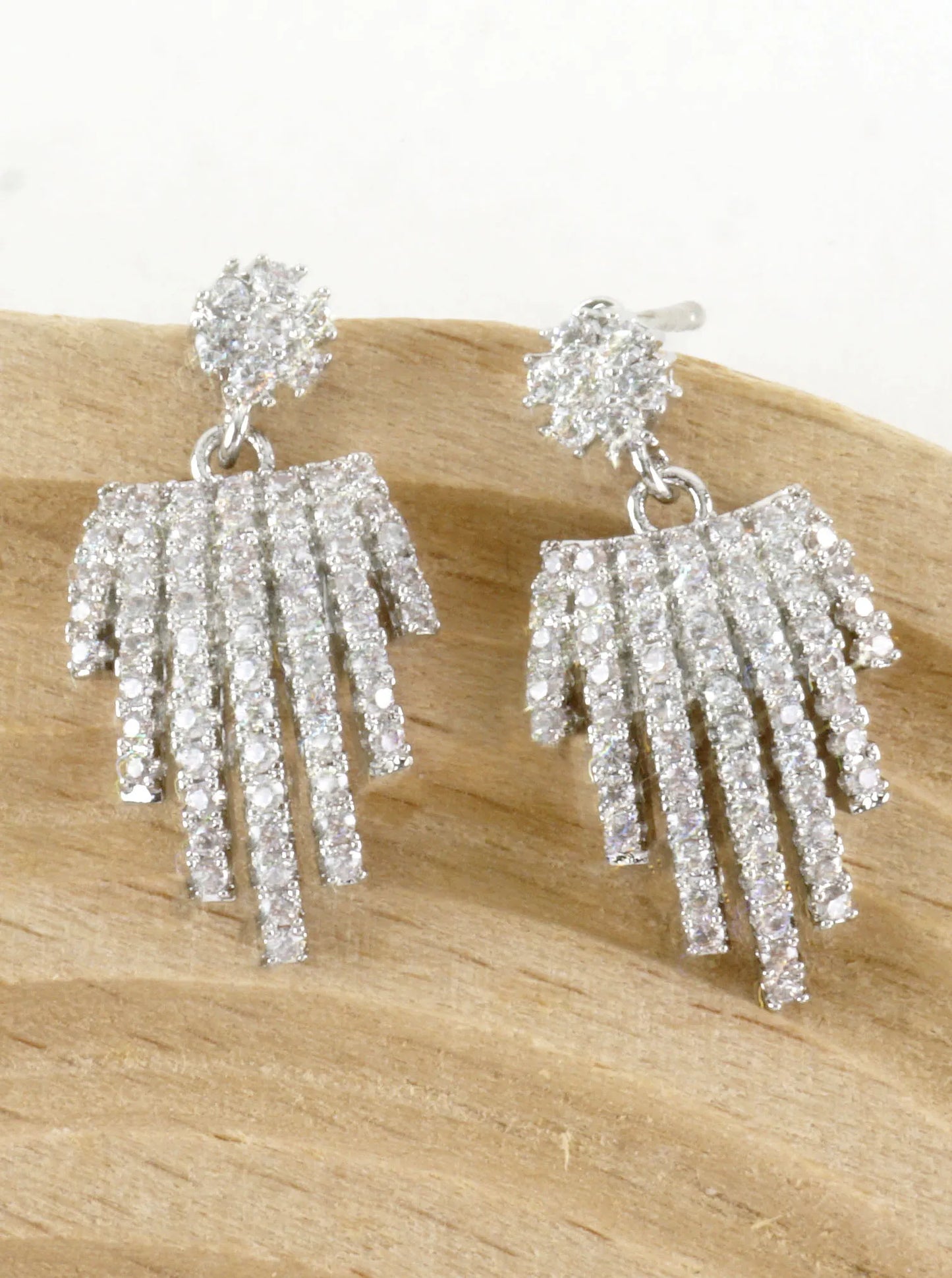 Cubic Zirconia Pave Cascade Fringe Drop Earrings