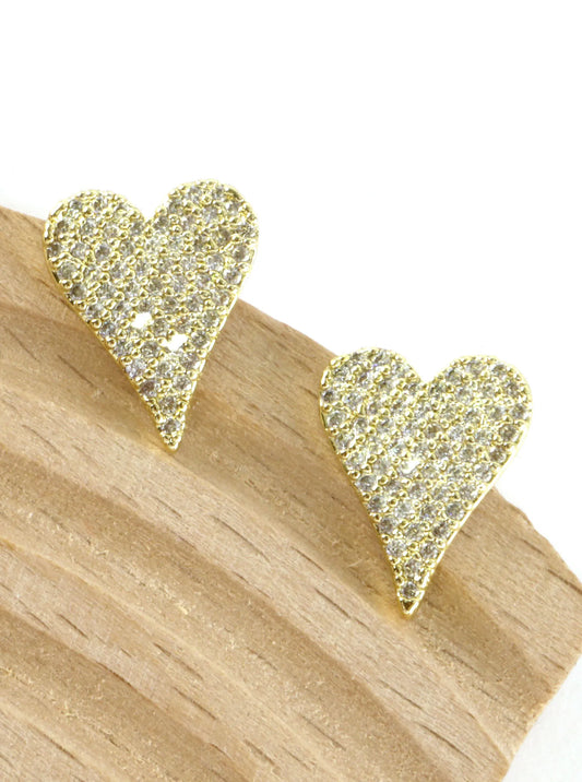 Cubic Zirconia Pave Elongated Heart Stud Earrings