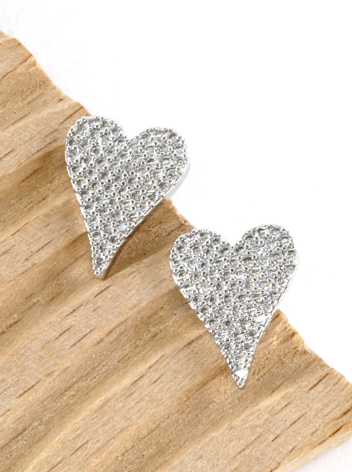 Cubic Zirconia Pave Elongated Heart Stud Earrings