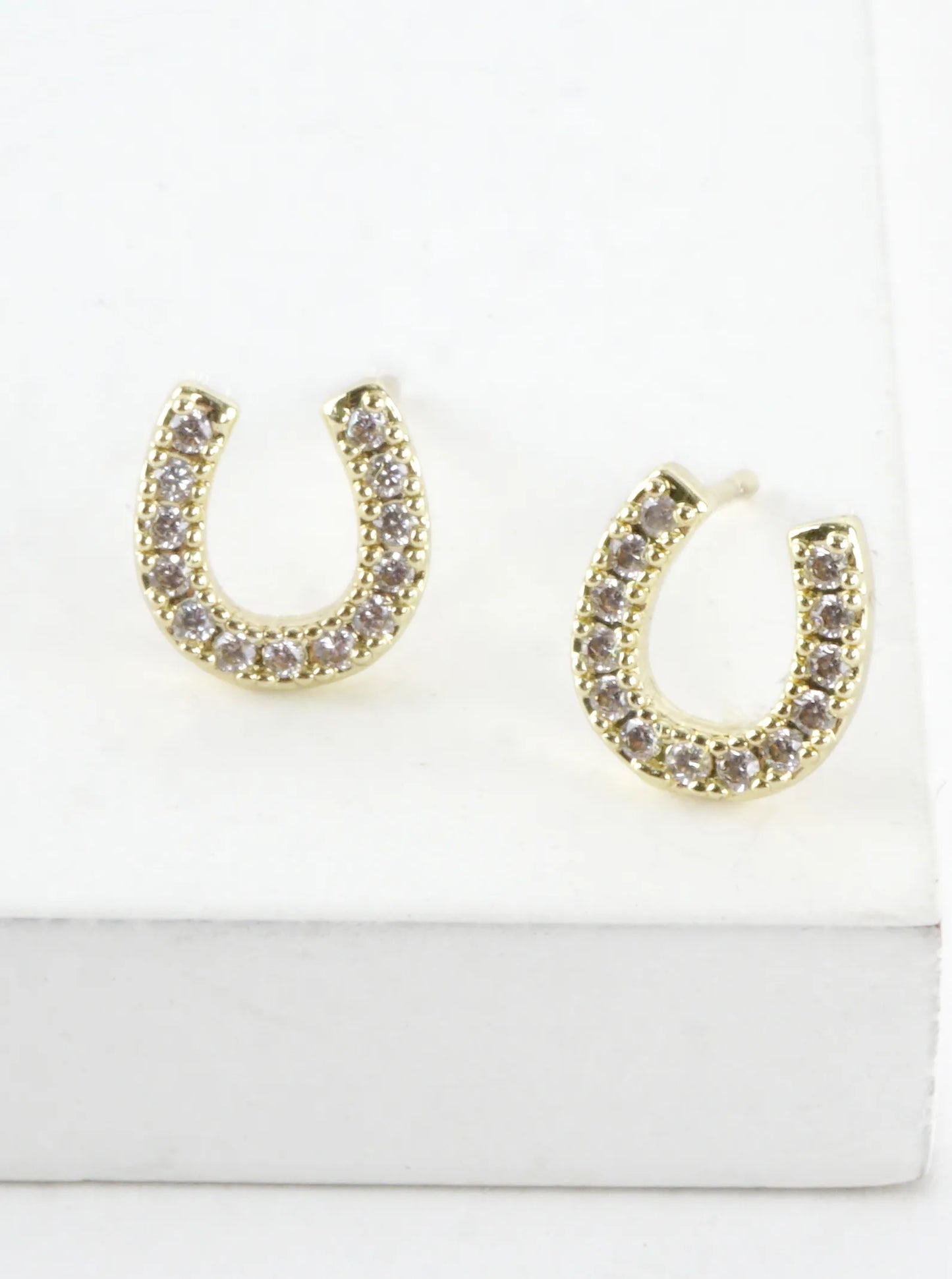 Cubic Zirconia Pave Horseshoe Stud Earrings