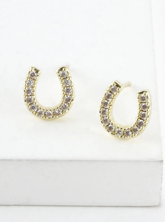Cubic Zirconia Pave Horseshoe Stud Earrings