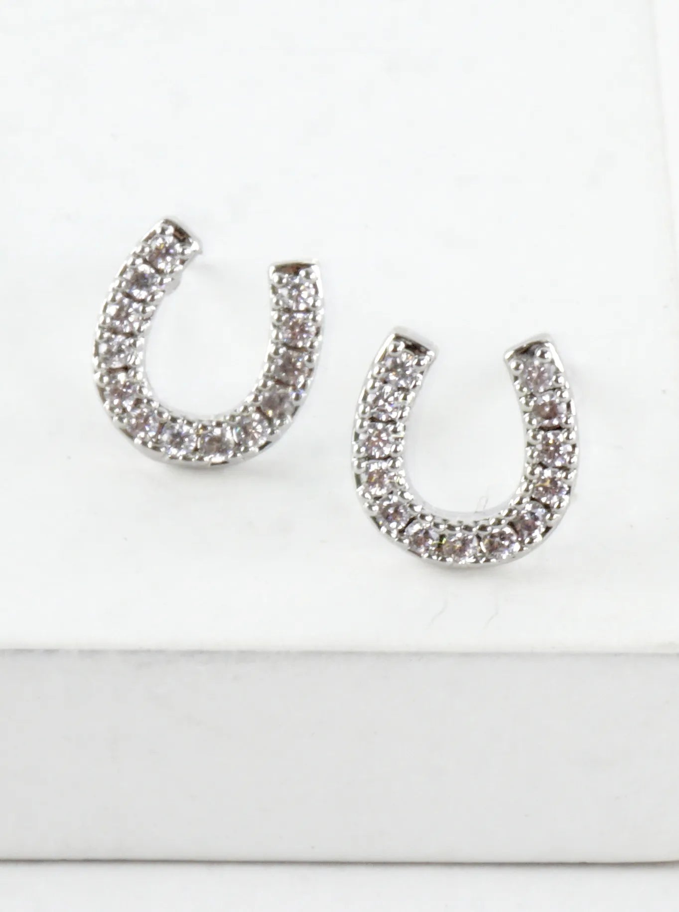 Cubic Zirconia Pave Horseshoe Stud Earrings