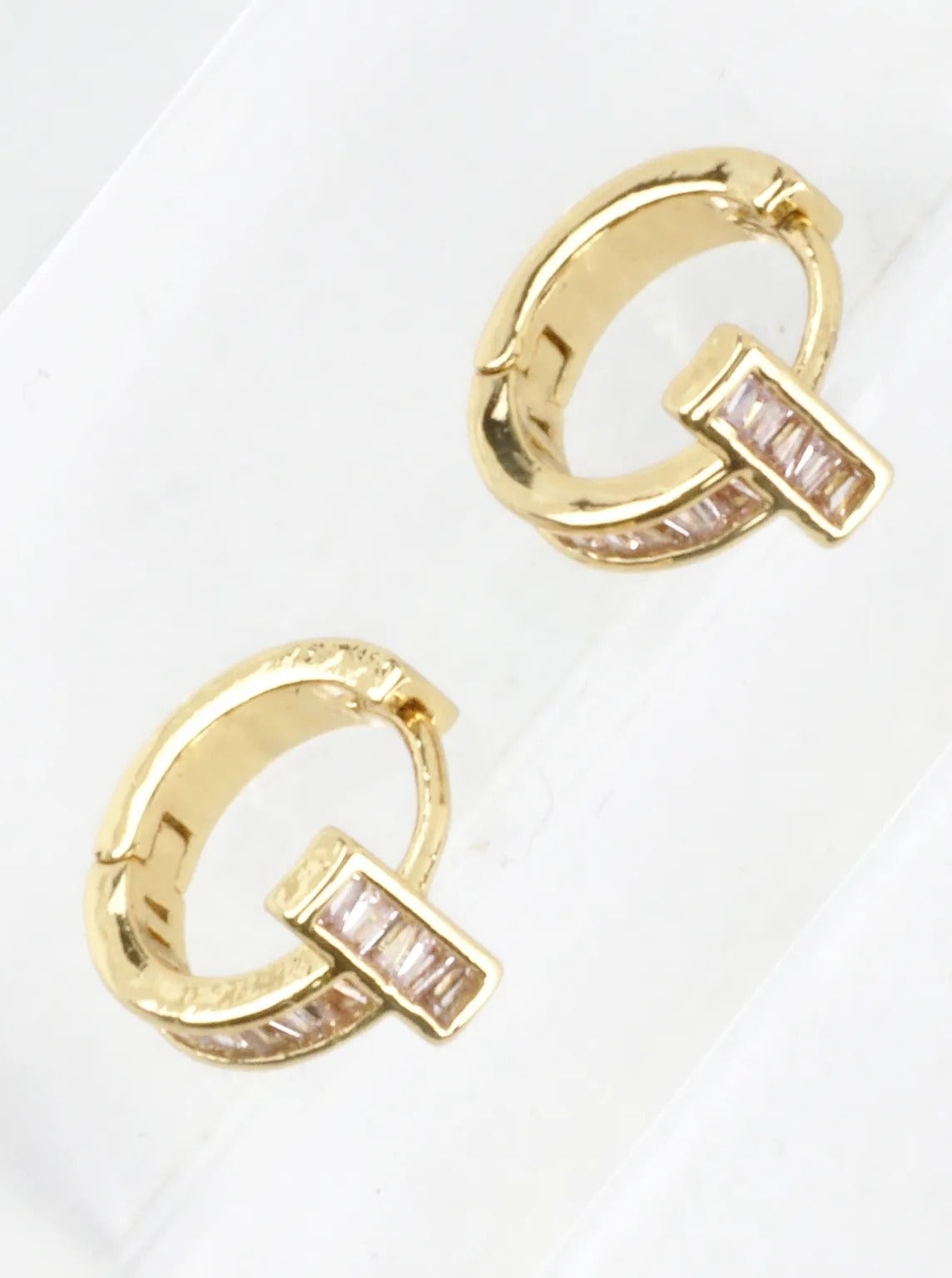 Cubic Zirconia Pave Huggie Hoop Earrings - Gold Dipped Clear