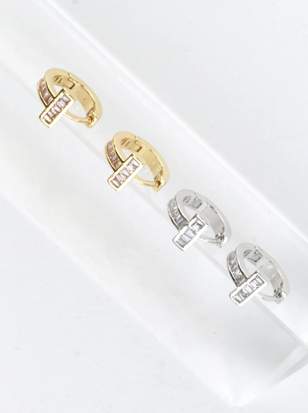 Cubic Zirconia Pave Huggie Hoop Earrings - Gold Dipped Clear