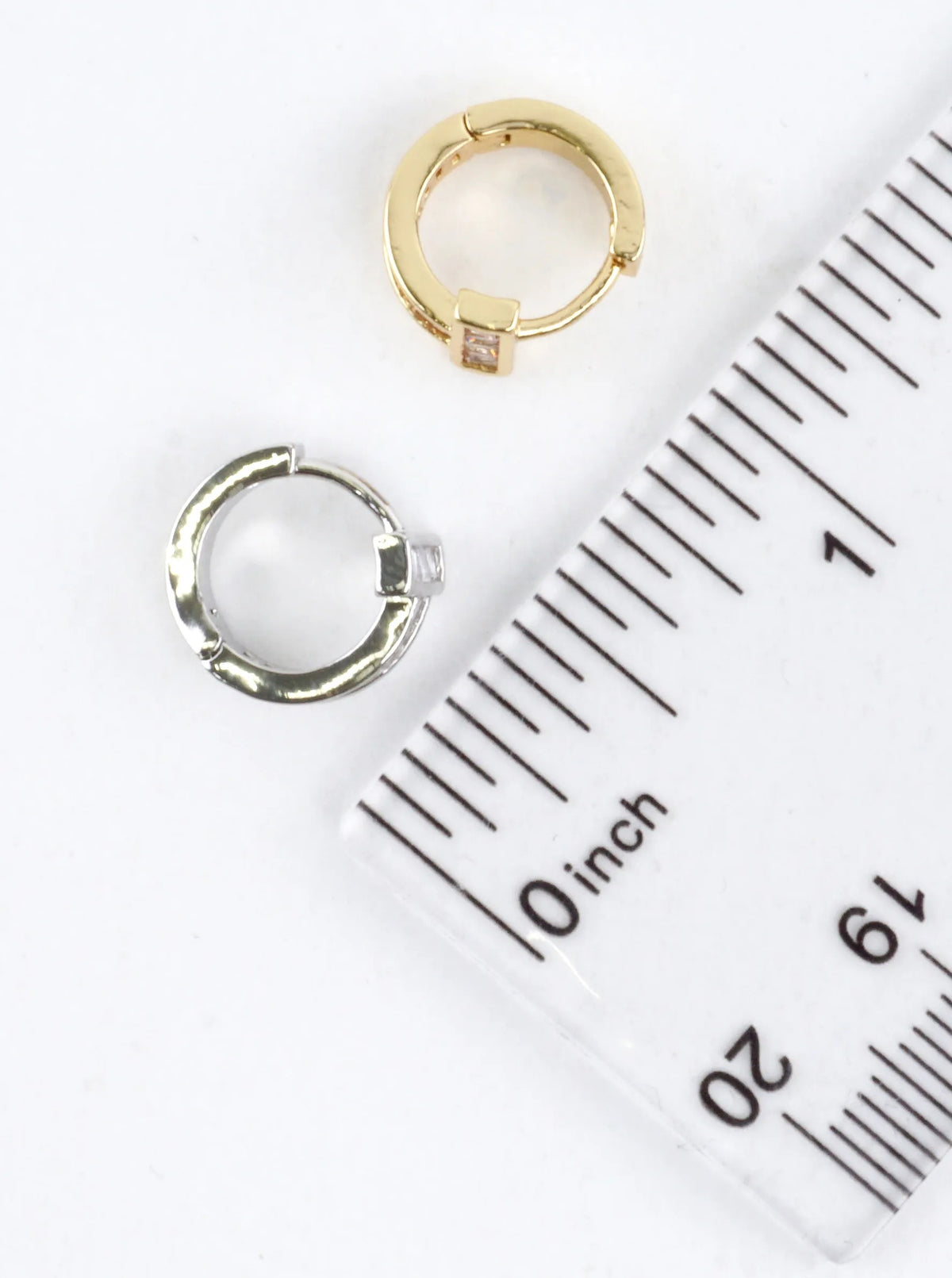 Cubic Zirconia Pave Huggie Hoop Earrings - White Gold Clear