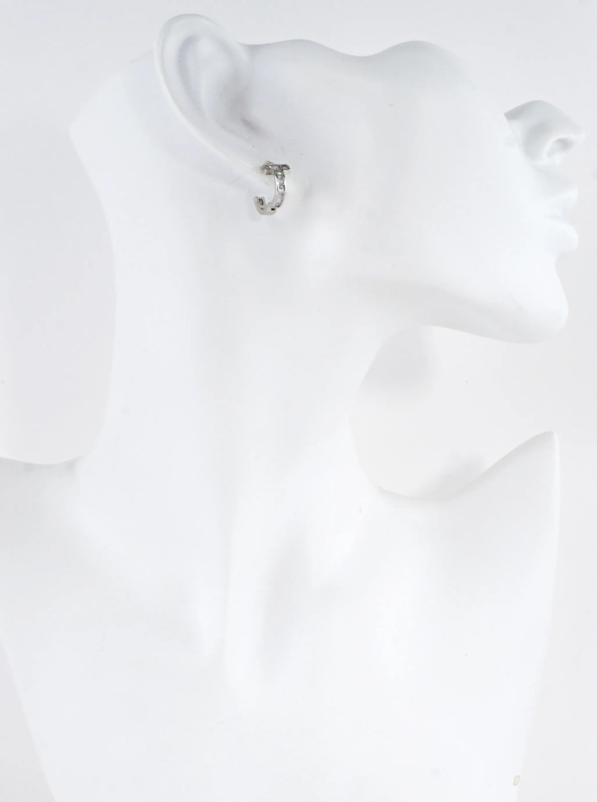 Cubic Zirconia Pave Huggie Hoop Earrings - White Gold Clear