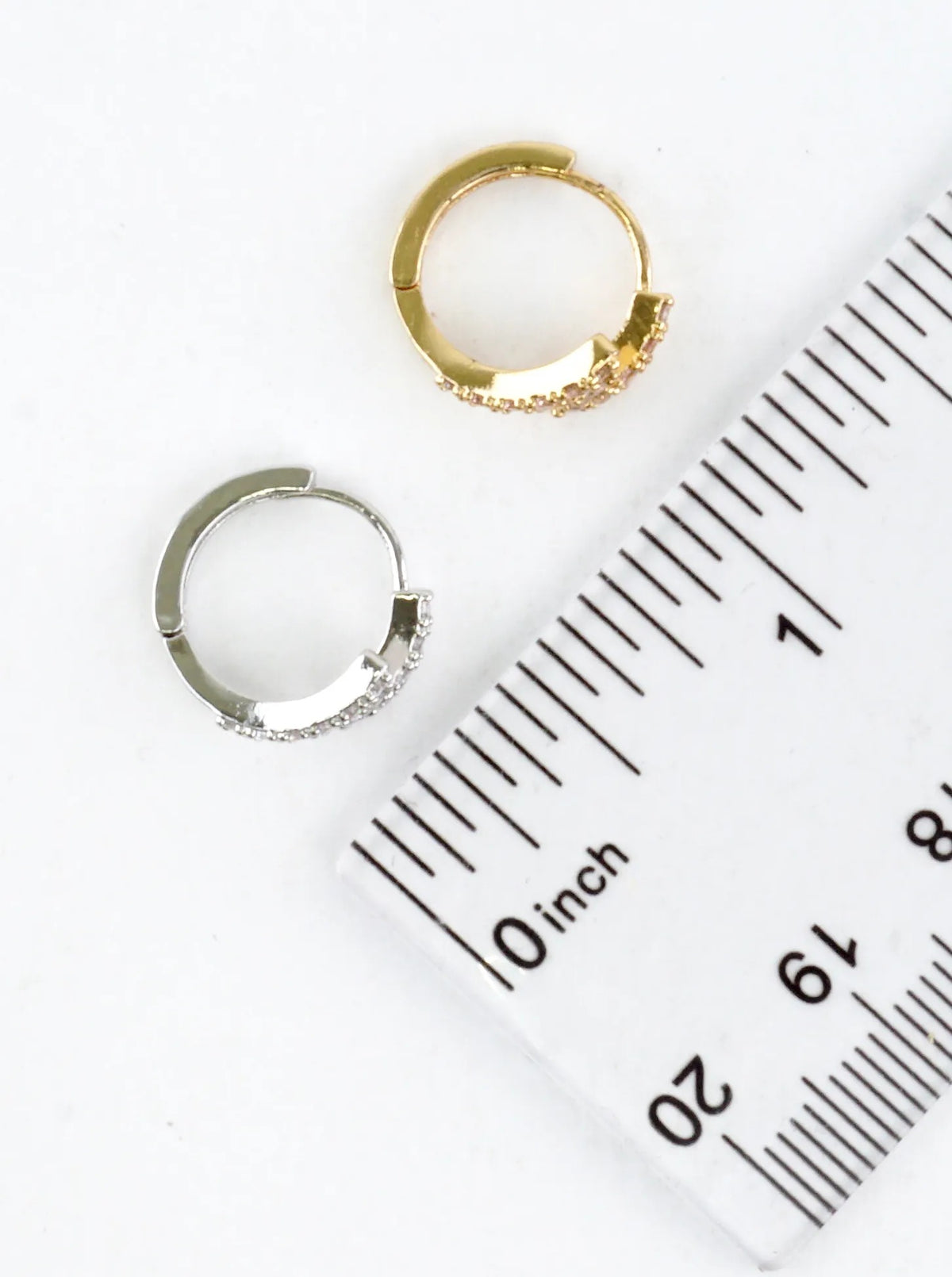 Cubic Zirconia Pave Lightning Bolt Hoop Earrings - White Gold Clear