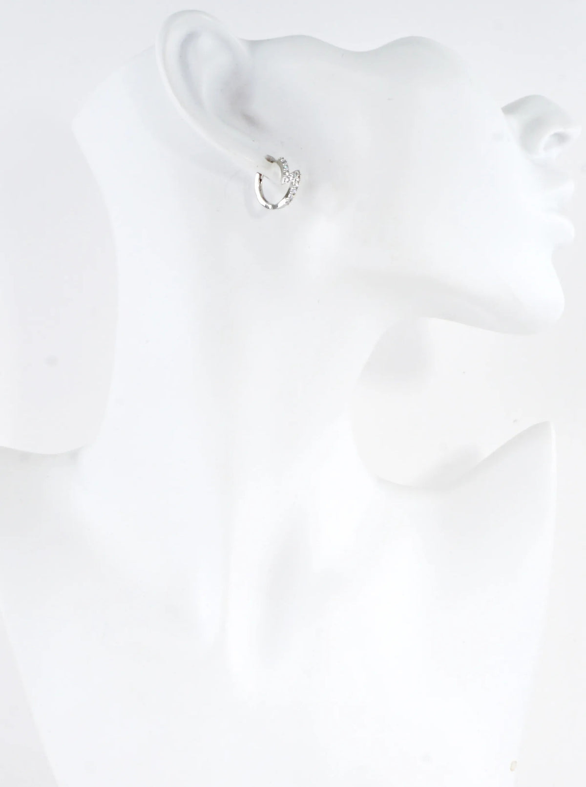Cubic Zirconia Pave Lightning Bolt Hoop Earrings - White Gold Clear