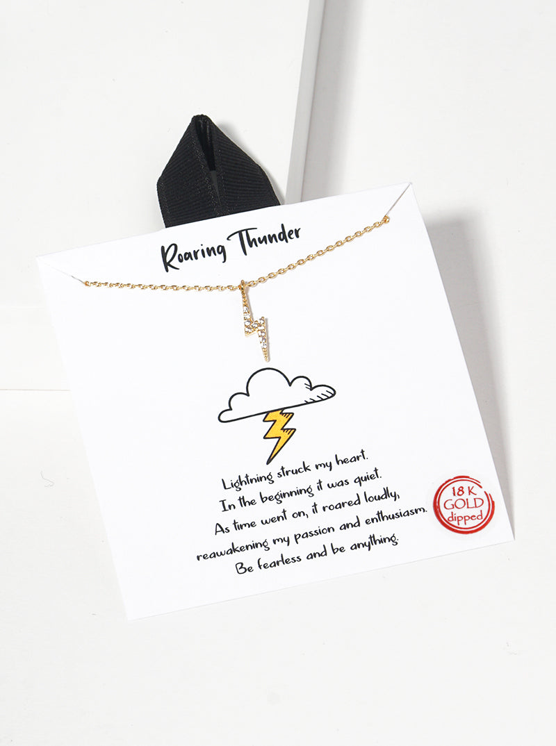 Cubic-Zirconia Pave Lightning Bolt Pendant 18K-Gold-Dipped Necklace