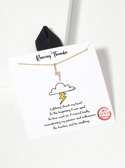 Cubic-Zirconia Pave Lightning Bolt Pendant 18K-Gold-Dipped Necklace
