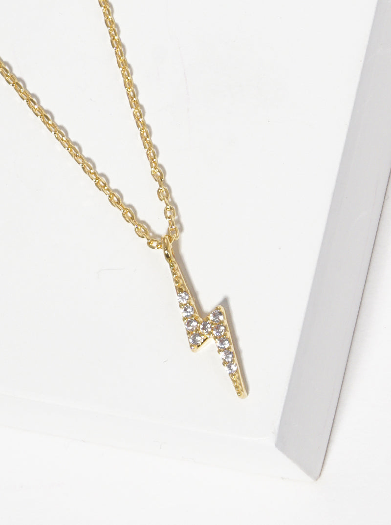 Cubic-Zirconia Pave Lightning Bolt Pendant 18K-Gold-Dipped Necklace