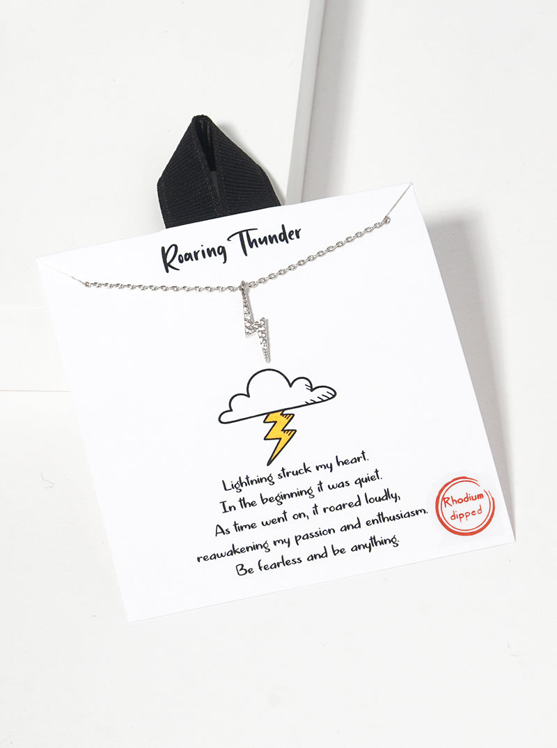Cubic-Zirconia Pave Lightning Bolt Pendant 18K-Gold-Dipped Necklace