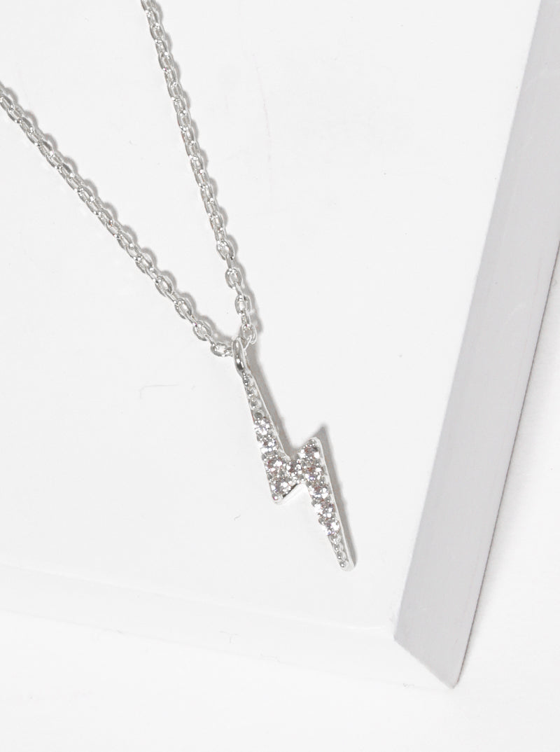 Cubic-Zirconia Pave Lightning Bolt Pendant 18K-Gold-Dipped Necklace