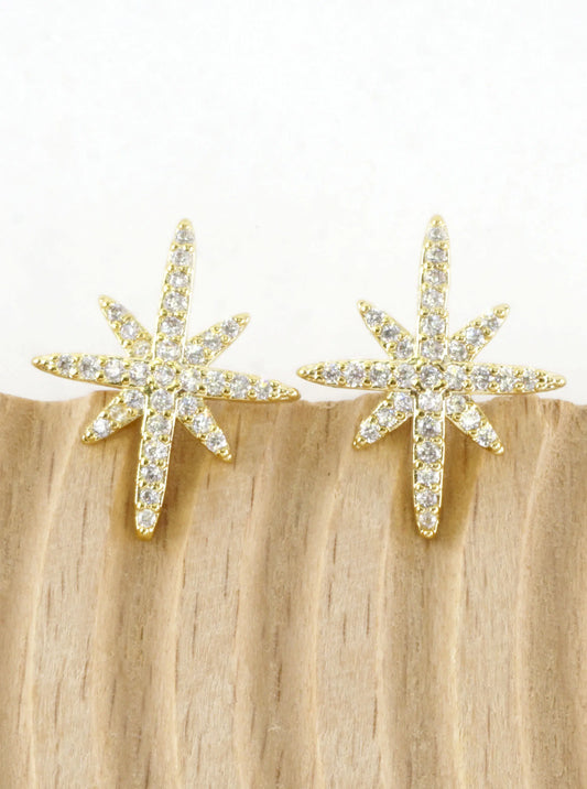 Cubic Zirconia Pave Northstar Stud Earrings