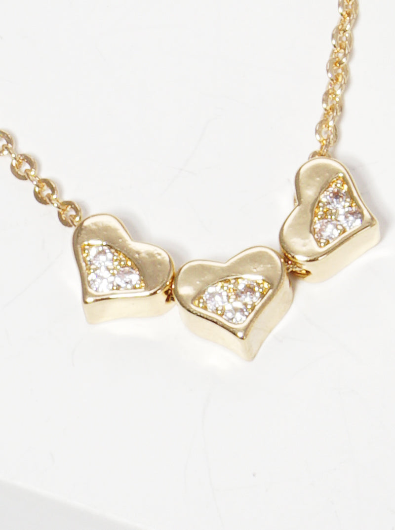 Cubic Zirconia Pave Three Hearts Pendant Necklace