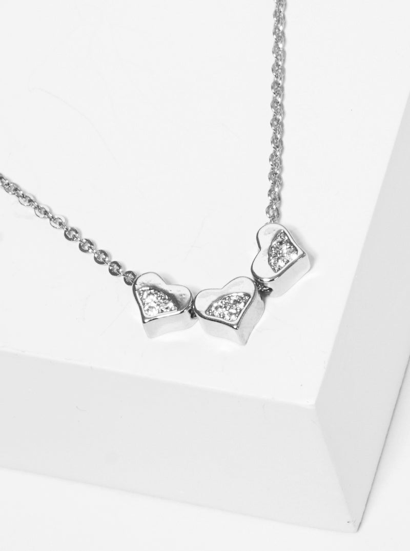 Cubic Zirconia Pave Three Hearts Pendant Necklace