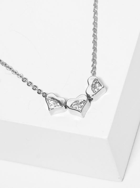 Cubic Zirconia Pave Three Hearts Pendant Necklace