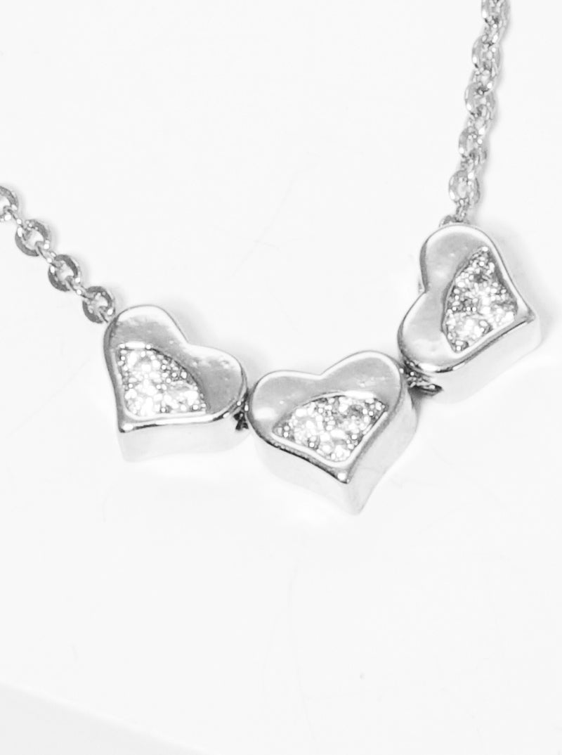 Cubic Zirconia Pave Three Hearts Pendant Necklace
