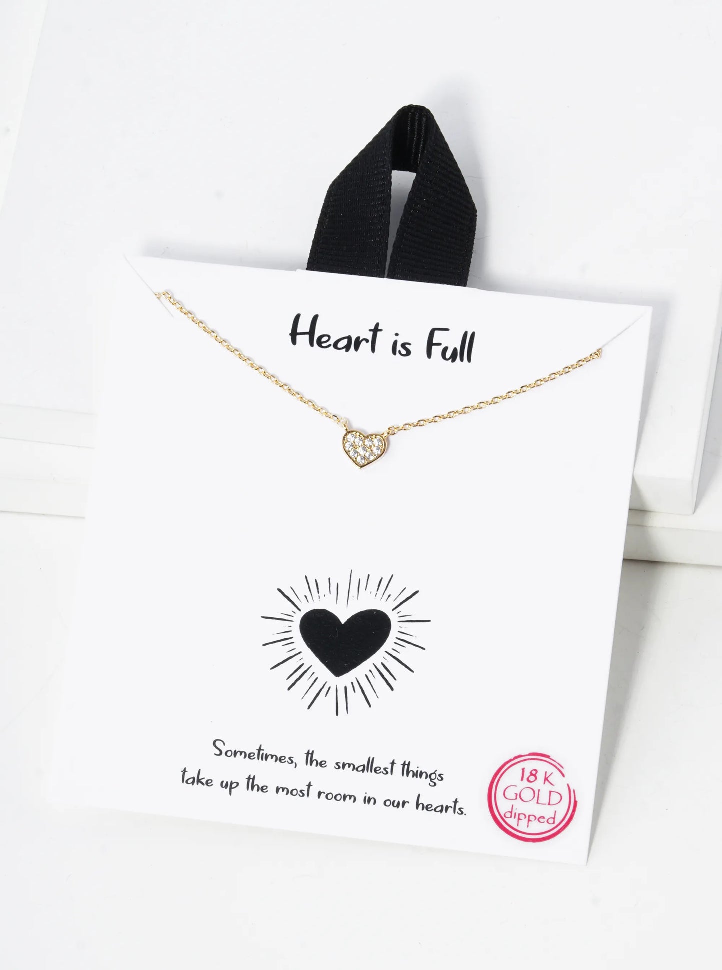 Cubic-Zirconia Pave Tiny Heart Pendant 18K-Gold-Dipped Necklace