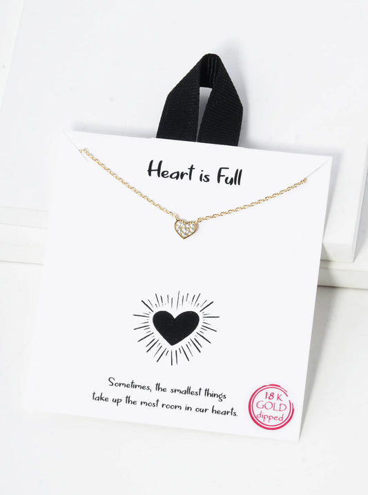 Cubic-Zirconia Pave Tiny Heart Pendant 18K-Gold-Dipped Necklace