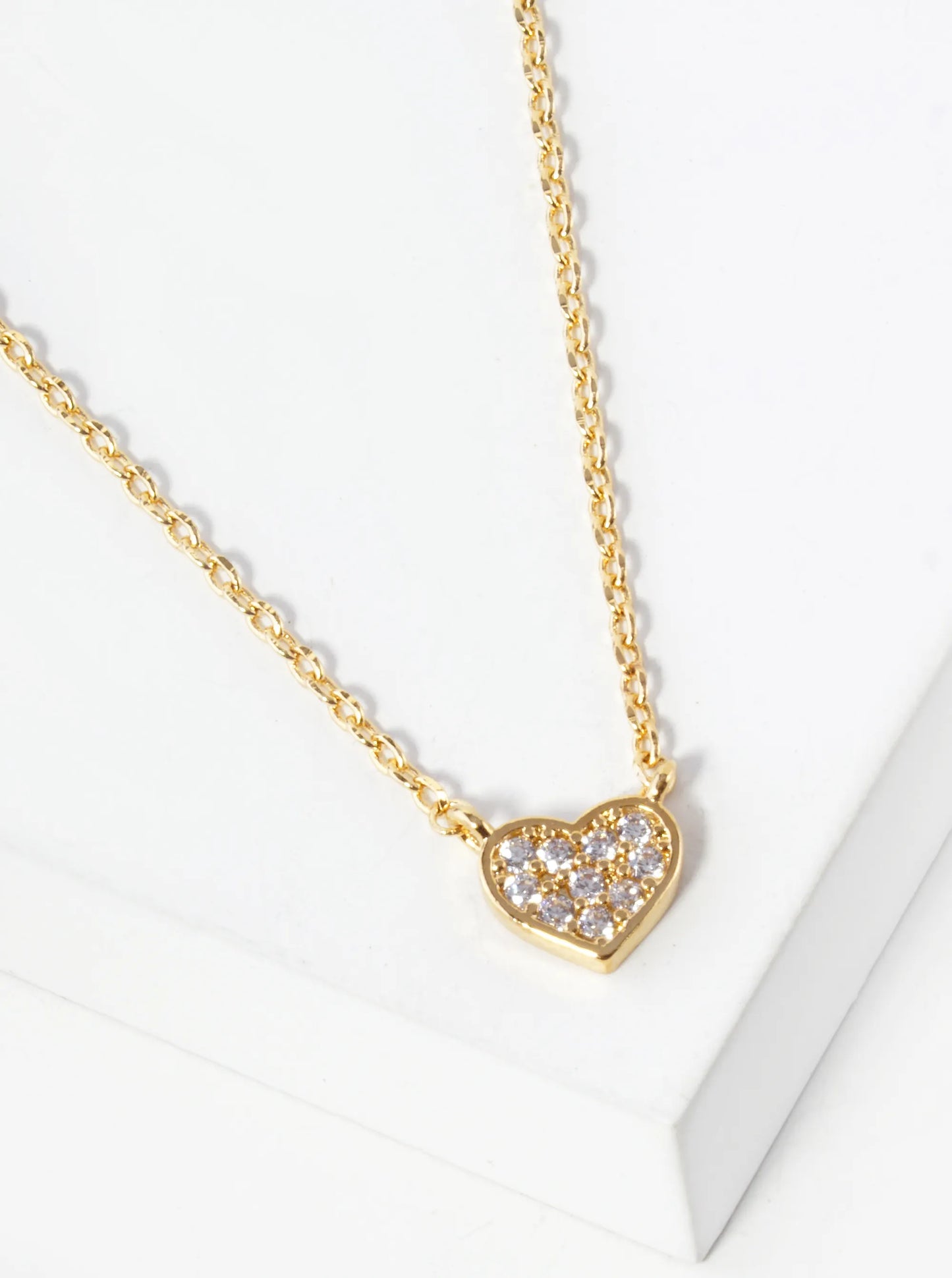 Cubic-Zirconia Pave Tiny Heart Pendant 18K-Gold-Dipped Necklace