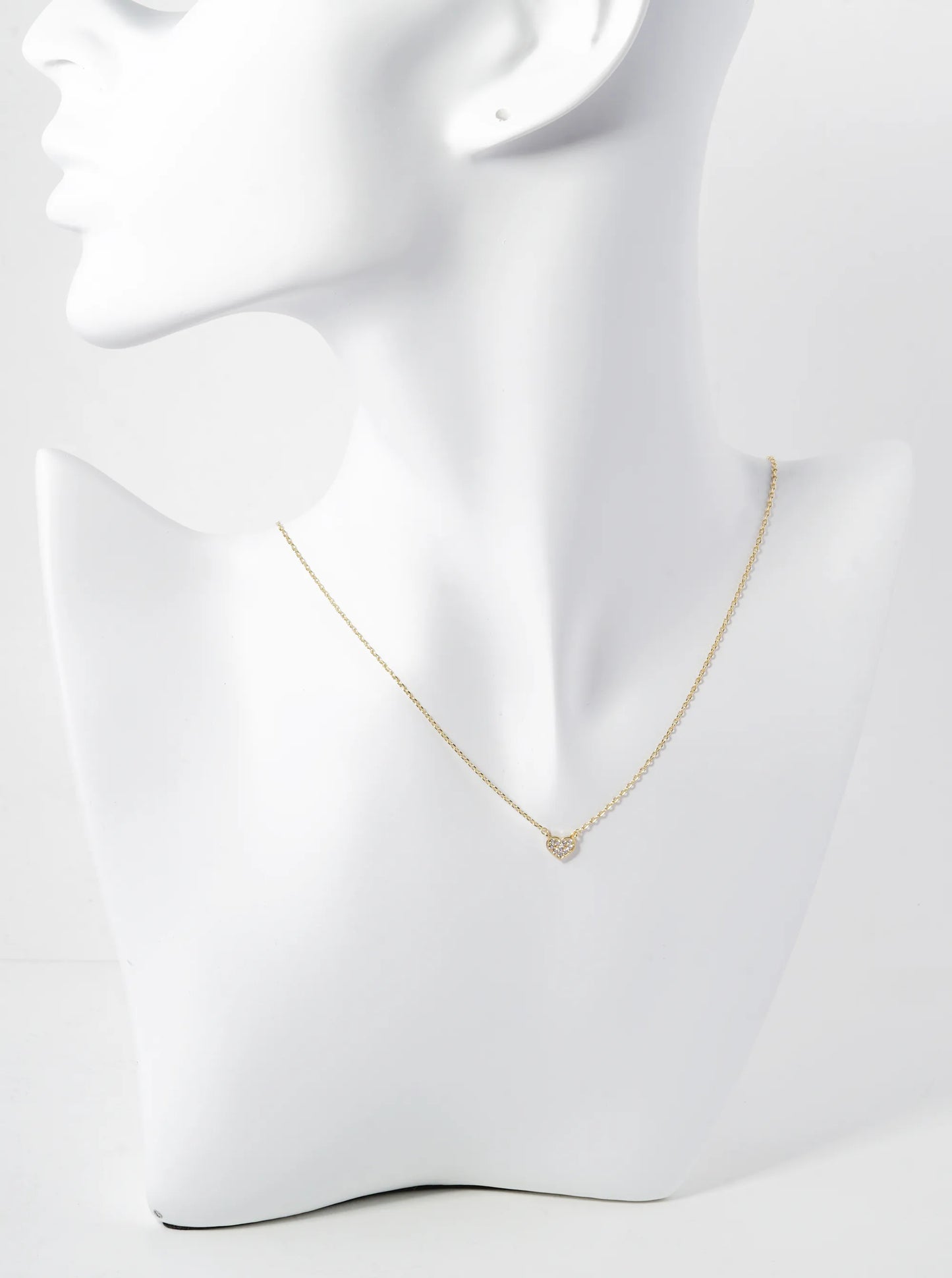 Cubic-Zirconia Pave Tiny Heart Pendant 18K-Gold-Dipped Necklace