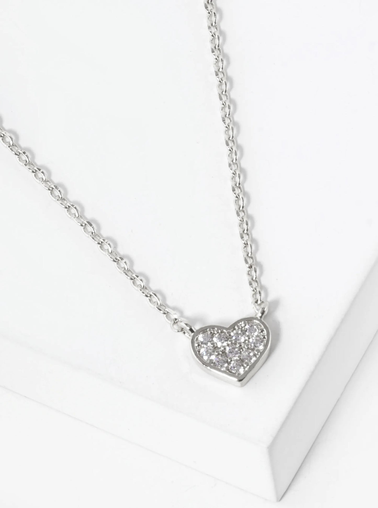 Cubic-Zirconia Pave Tiny Heart Pendant 18K-Gold-Dipped Necklace