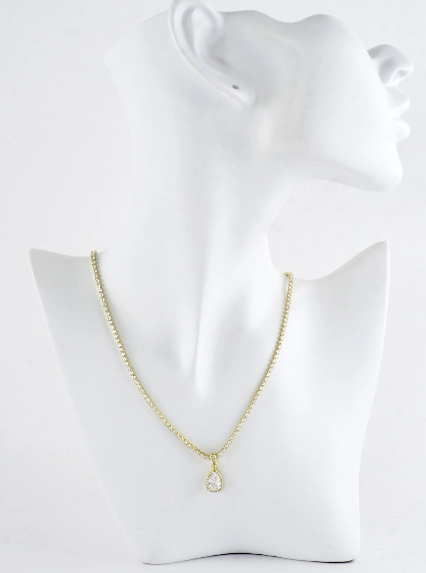 Cubic Zirconia Pear-Cut Halo Tennis Necklace