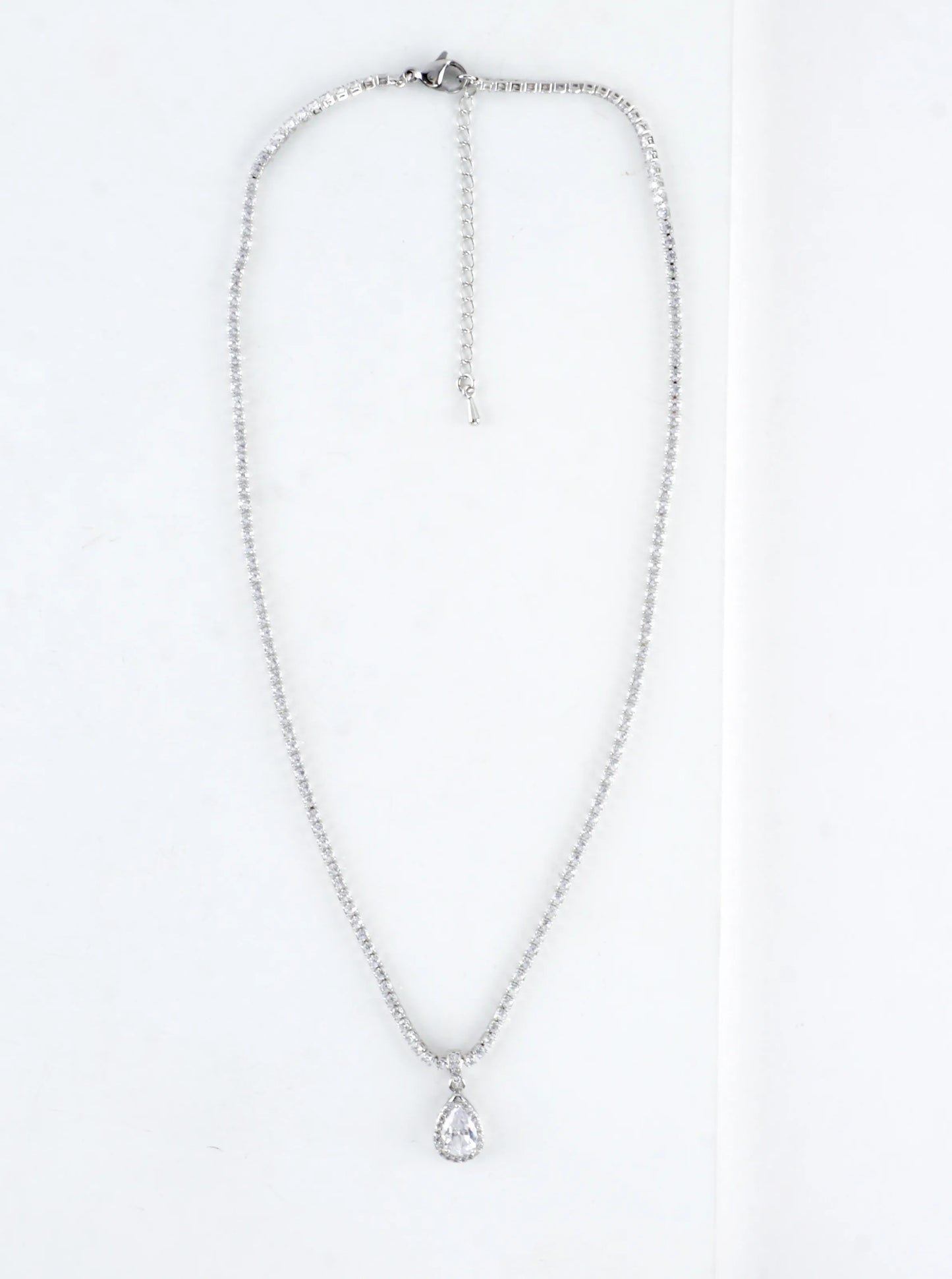 Cubic Zirconia Pear-Cut Halo Tennis Necklace