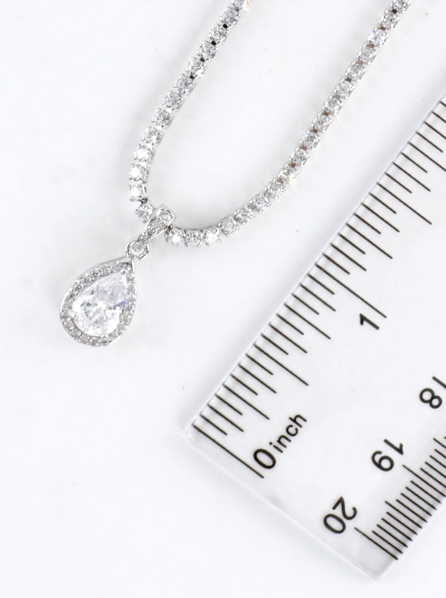 Cubic Zirconia Pear-Cut Halo Tennis Necklace