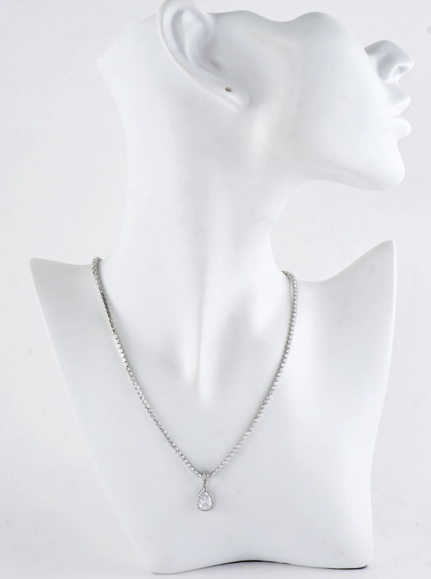 Cubic Zirconia Pear-Cut Halo Tennis Necklace