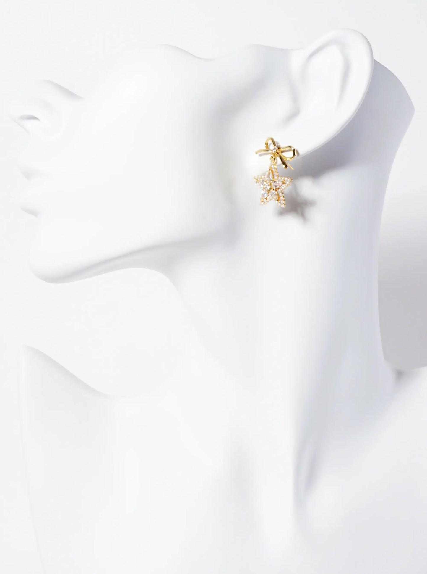 Cubic-Zirconia Pearl-Beaded Star Drop 18K-Gold-Dipped Bow Earrings