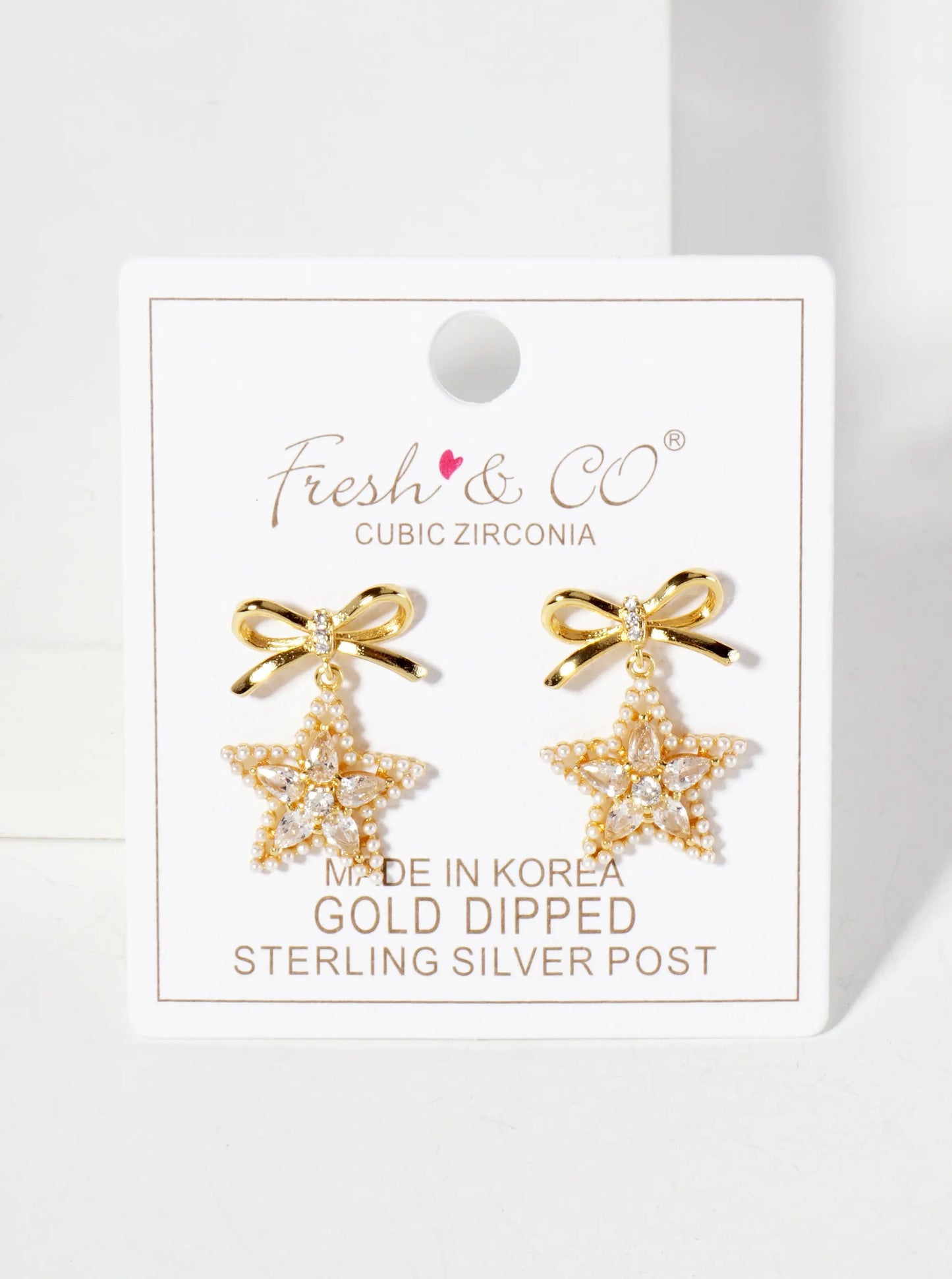 Cubic-Zirconia Pearl-Beaded Star Drop 18K-Gold-Dipped Bow Earrings
