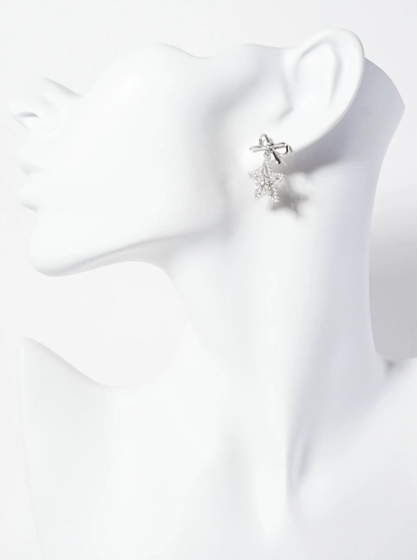 Cubic-Zirconia Pearl-Beaded Star Drop 18K-Gold-Dipped Bow Earrings