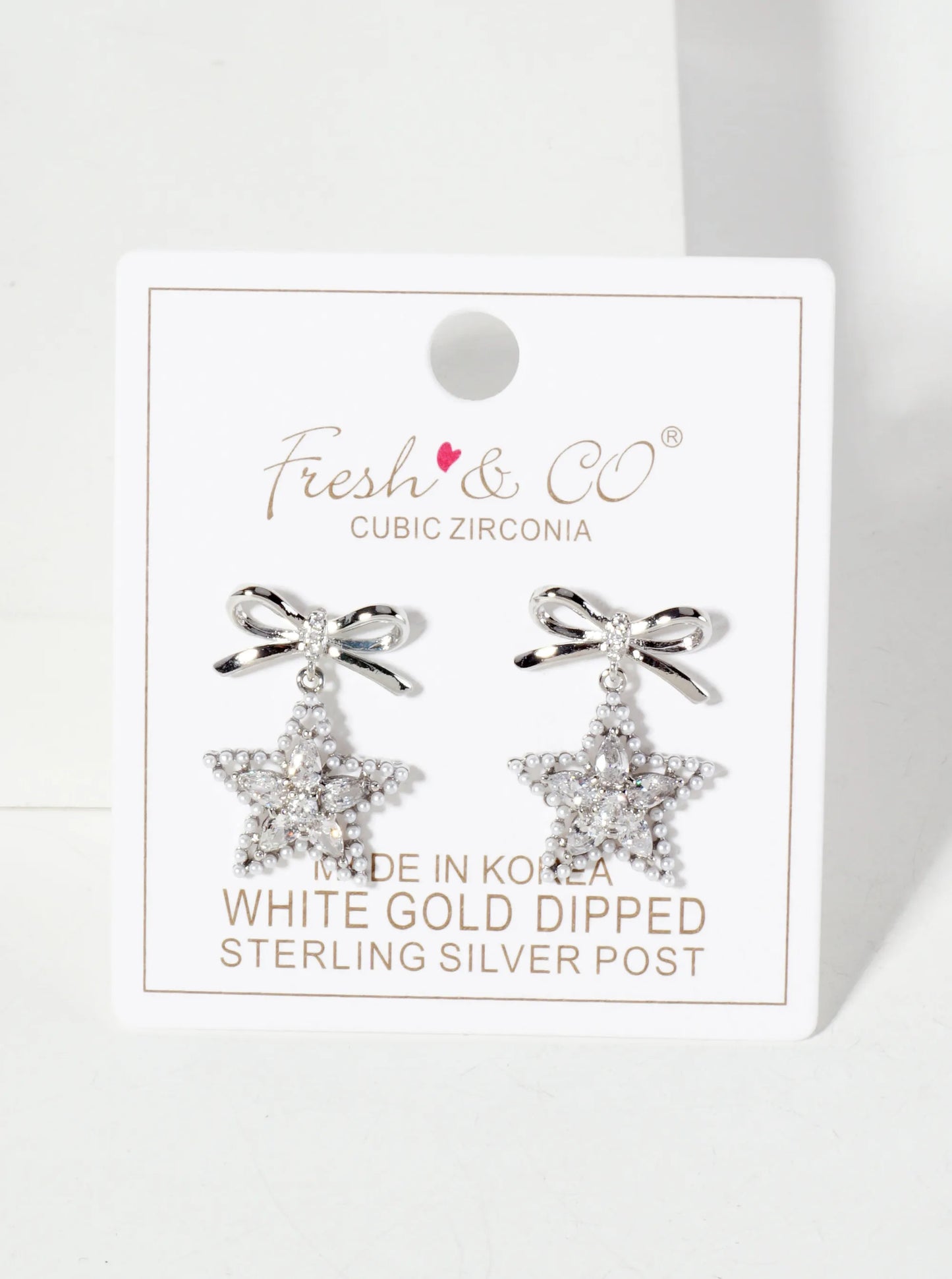 Cubic-Zirconia Pearl-Beaded Star Drop 18K-Gold-Dipped Bow Earrings