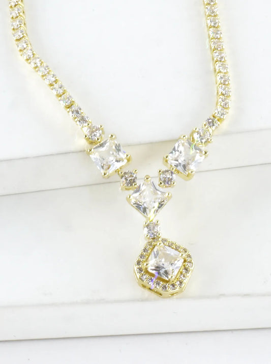 Cubic Zirconia Princess Cut Y-Drop Tennis Necklace