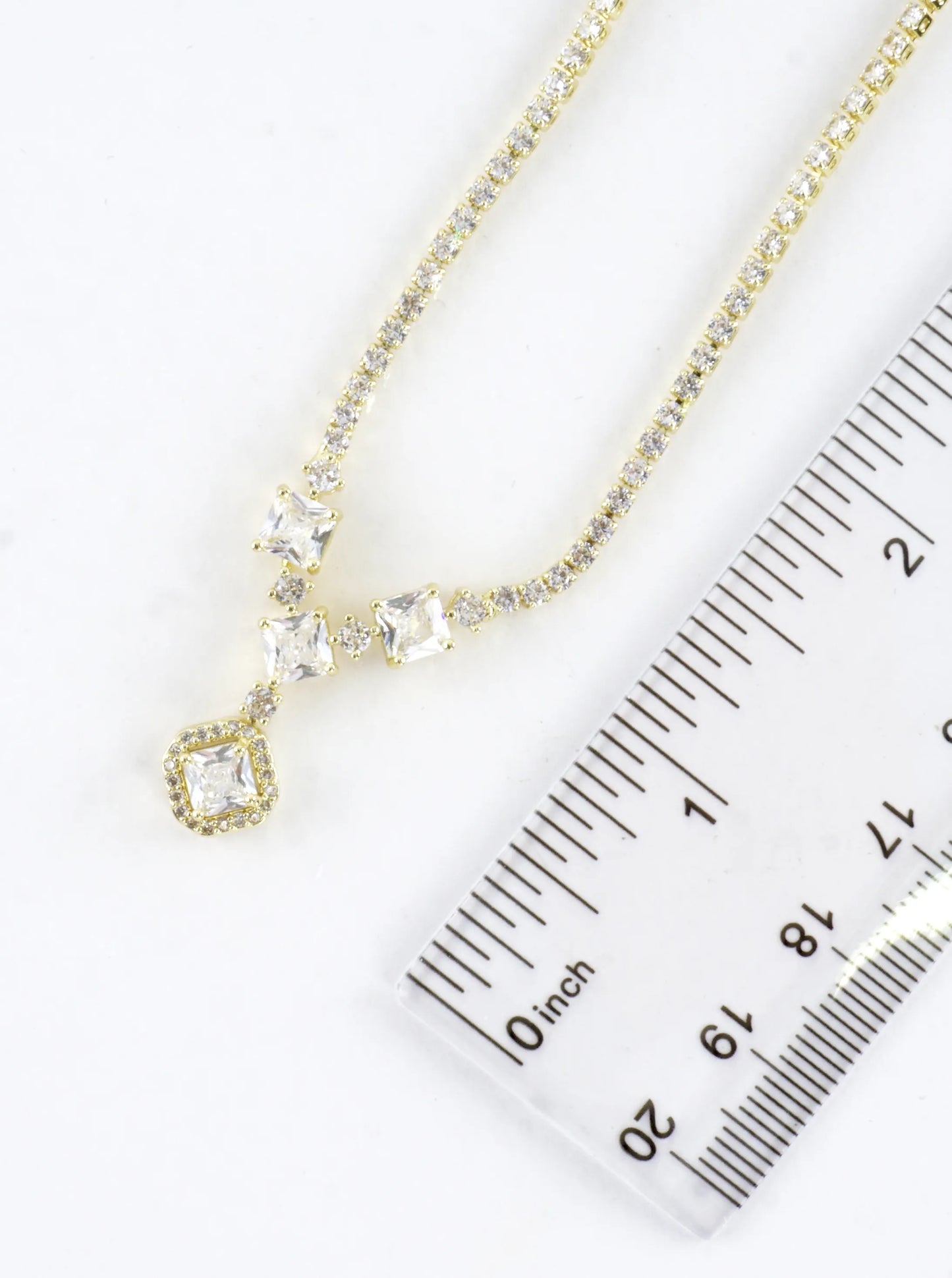 Cubic Zirconia Princess Cut Y-Drop Tennis Necklace
