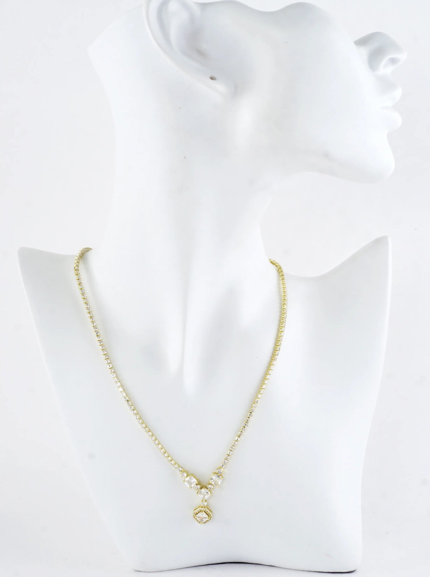 Cubic Zirconia Princess Cut Y-Drop Tennis Necklace