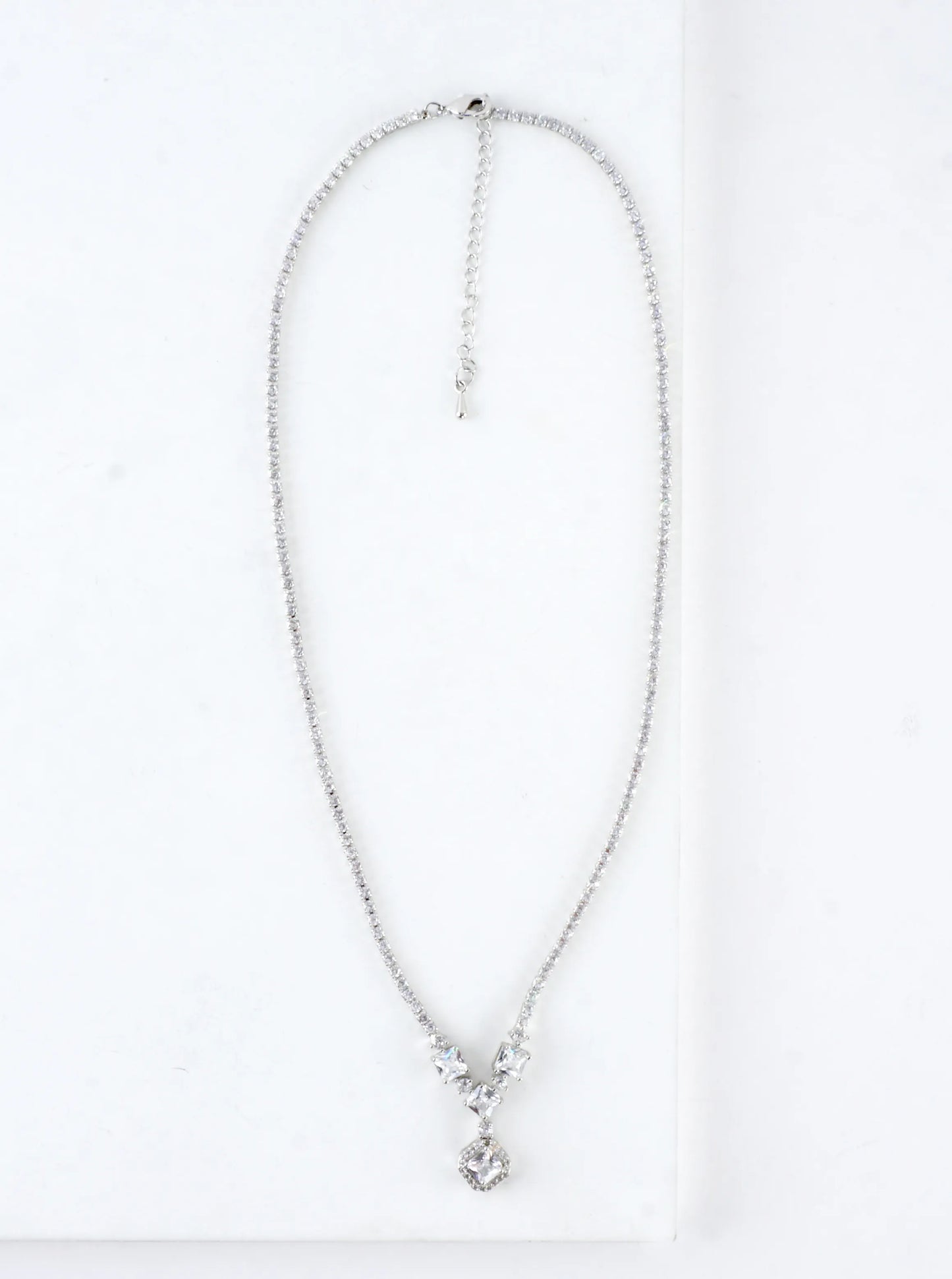 Cubic Zirconia Princess Cut Y-Drop Tennis Necklace