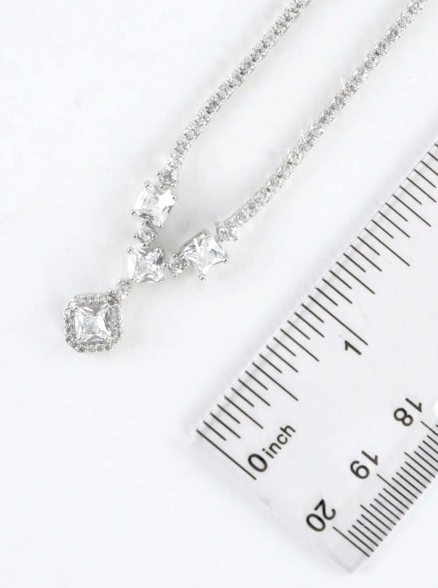 Cubic Zirconia Princess Cut Y-Drop Tennis Necklace