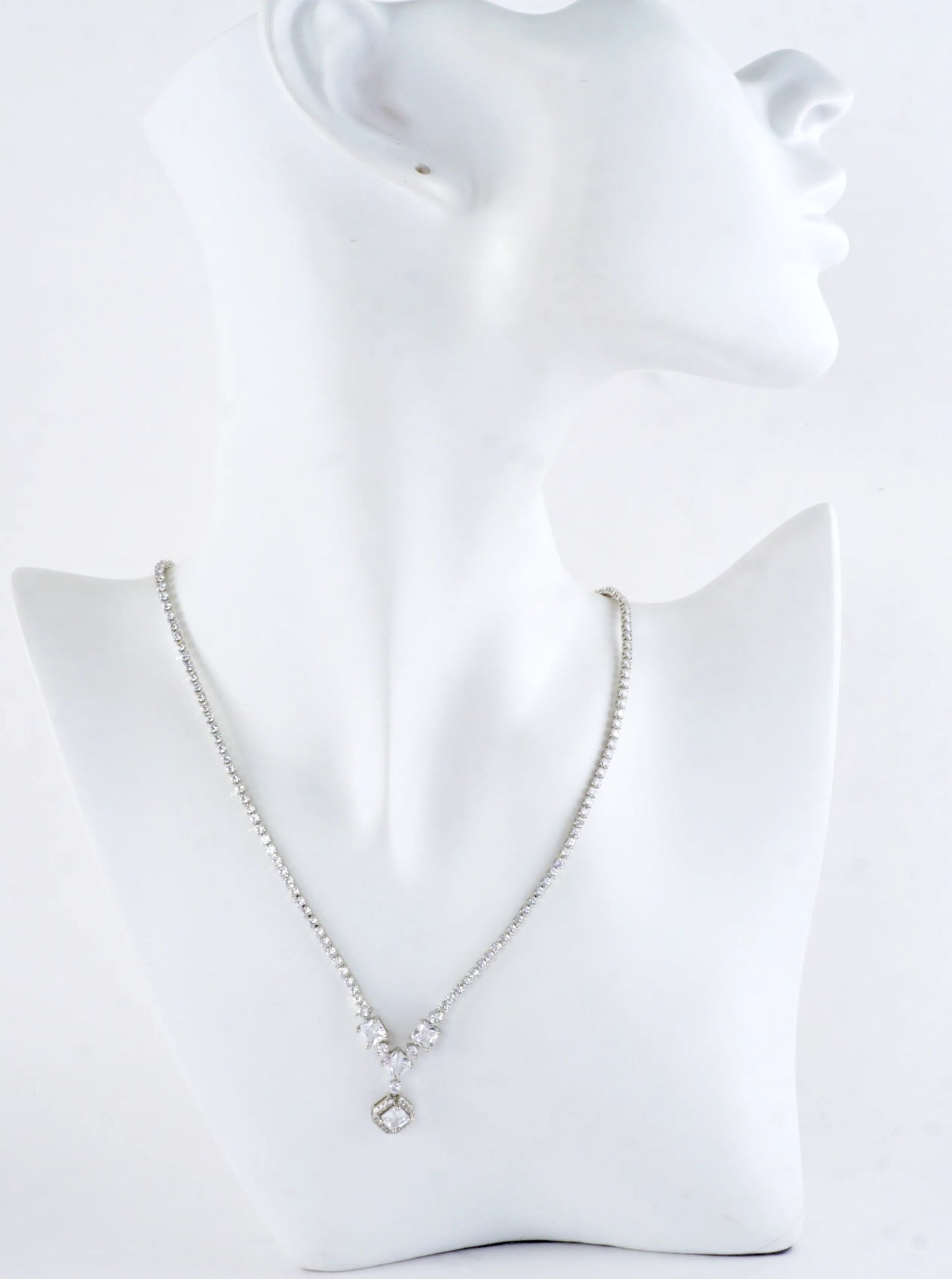 Cubic Zirconia Princess Cut Y-Drop Tennis Necklace