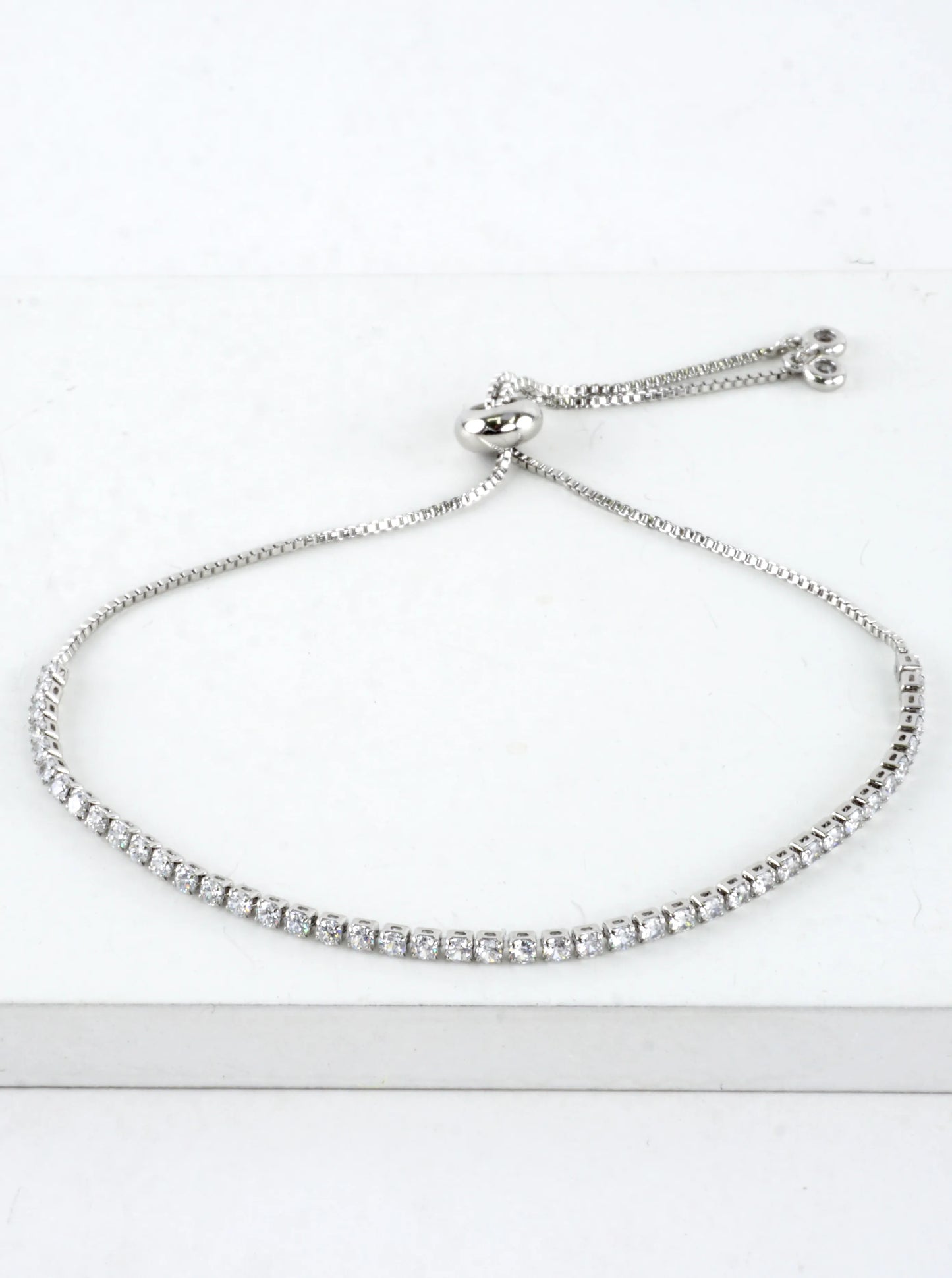 Cubic Zirconia Prong Set 2mm Pull Tie Bracelet