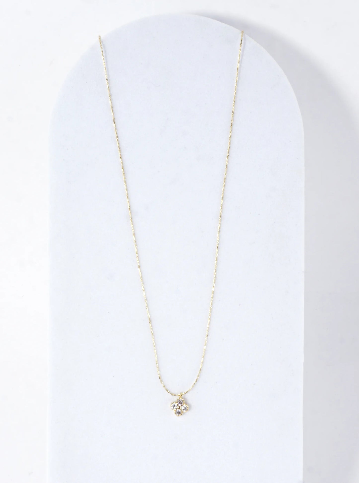 Cubic Zirconia Quatrefoil Brass Pendant Necklace