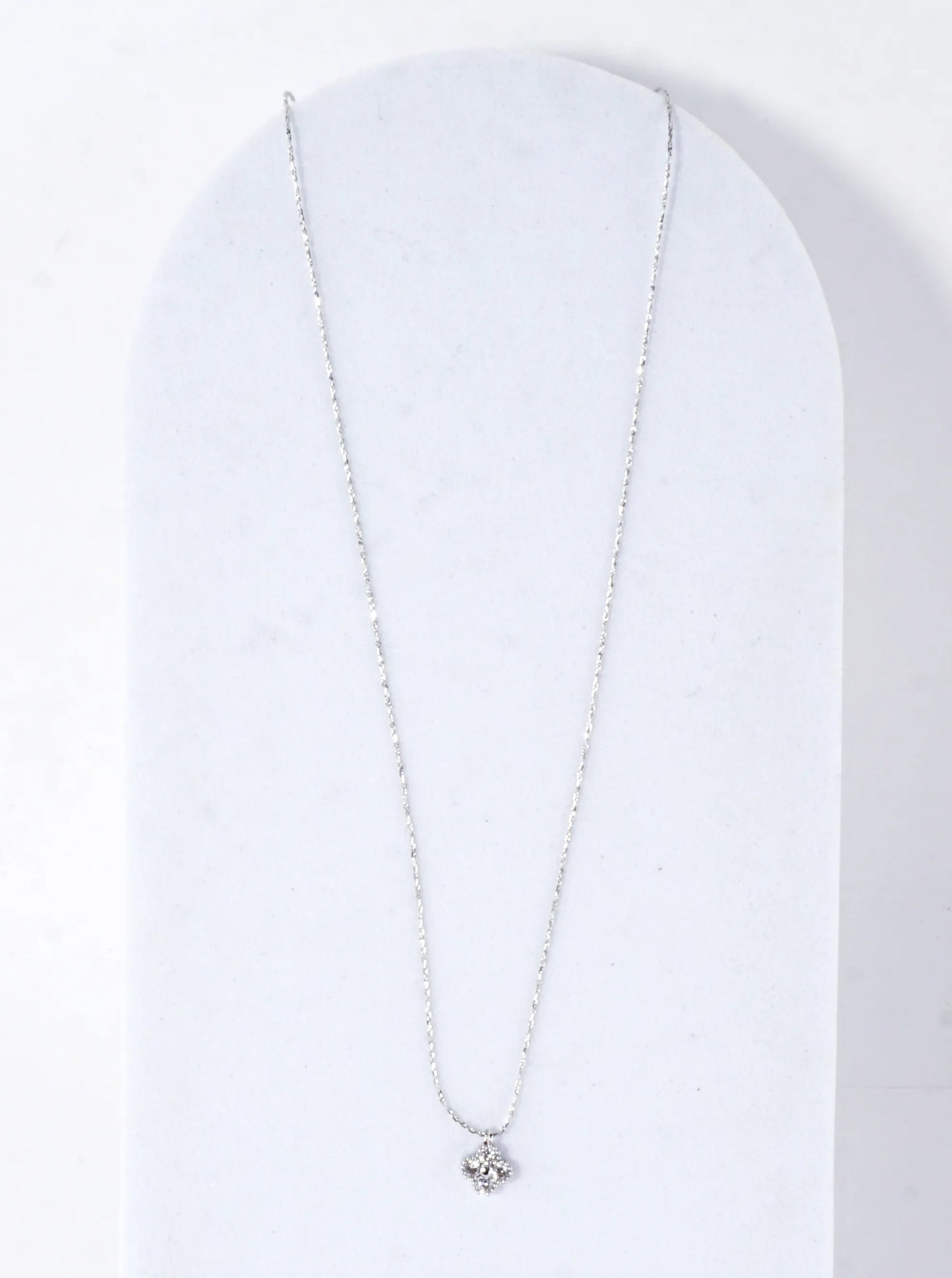 Cubic Zirconia Quatrefoil Brass Pendant Necklace