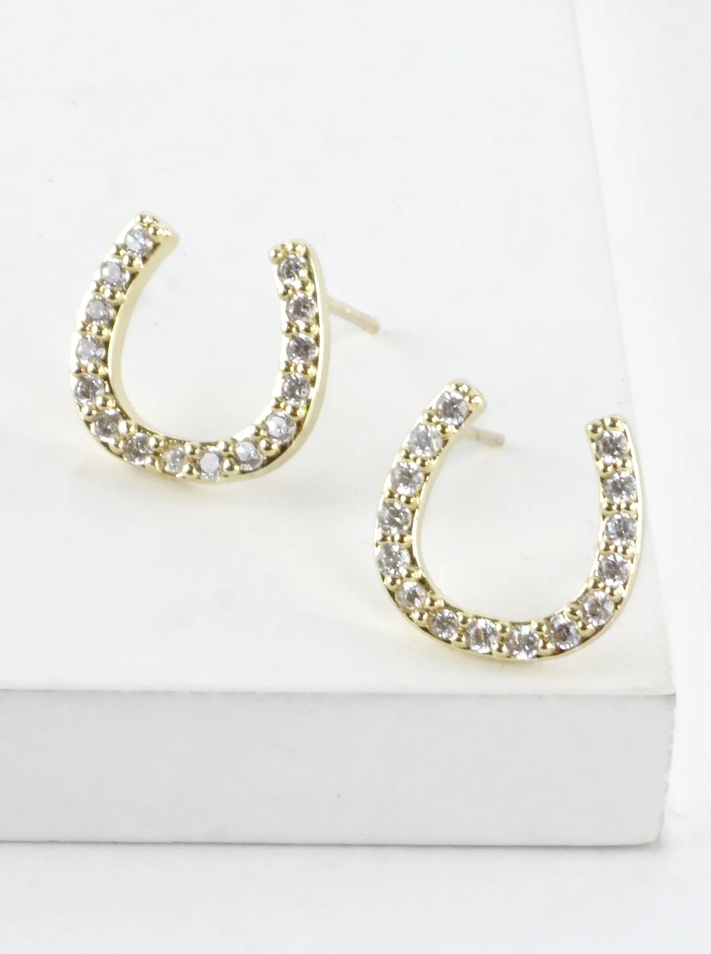 Cubic Zirconia Rodeo Horseshoe Pave Stud Earrings