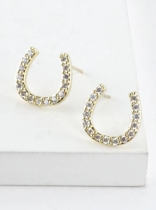 Cubic Zirconia Rodeo Horseshoe Pave Stud Earrings