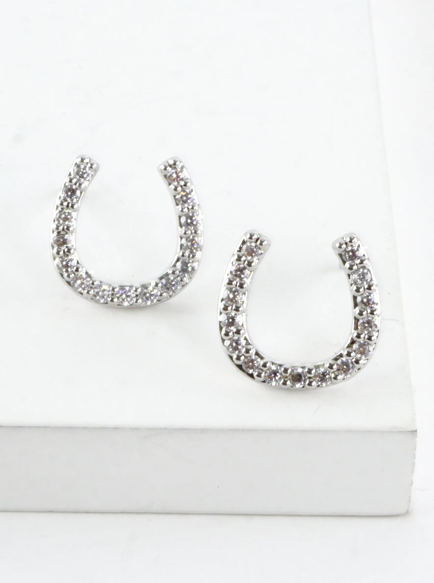 Cubic Zirconia Rodeo Horseshoe Pave Stud Earrings