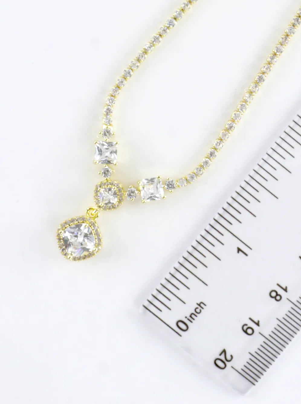 Cubic Zirconia Square Halo Y-Drop Tennis Necklace